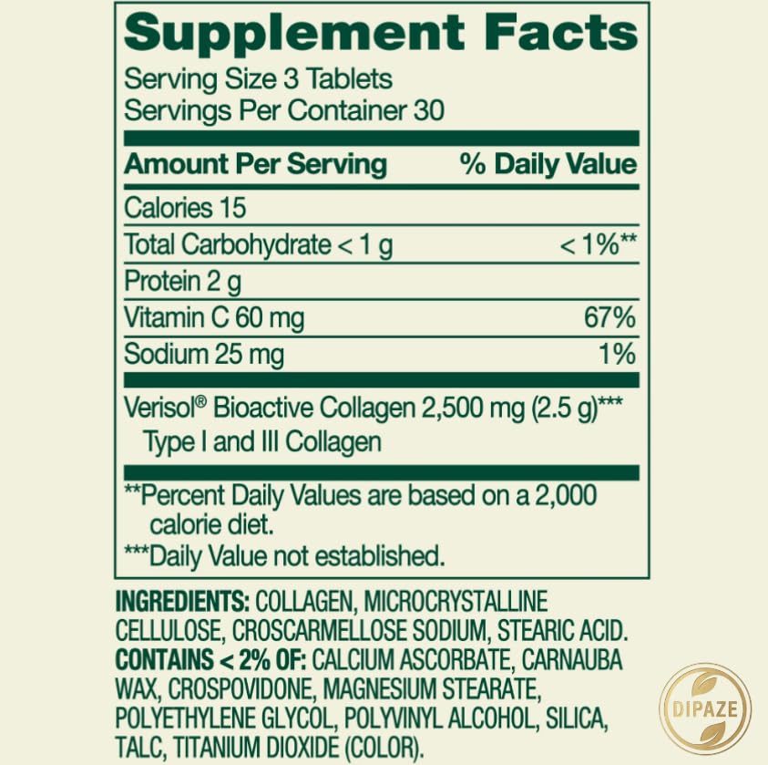 Dipaze Collagen + Vitamin C Capsules, 90 Count