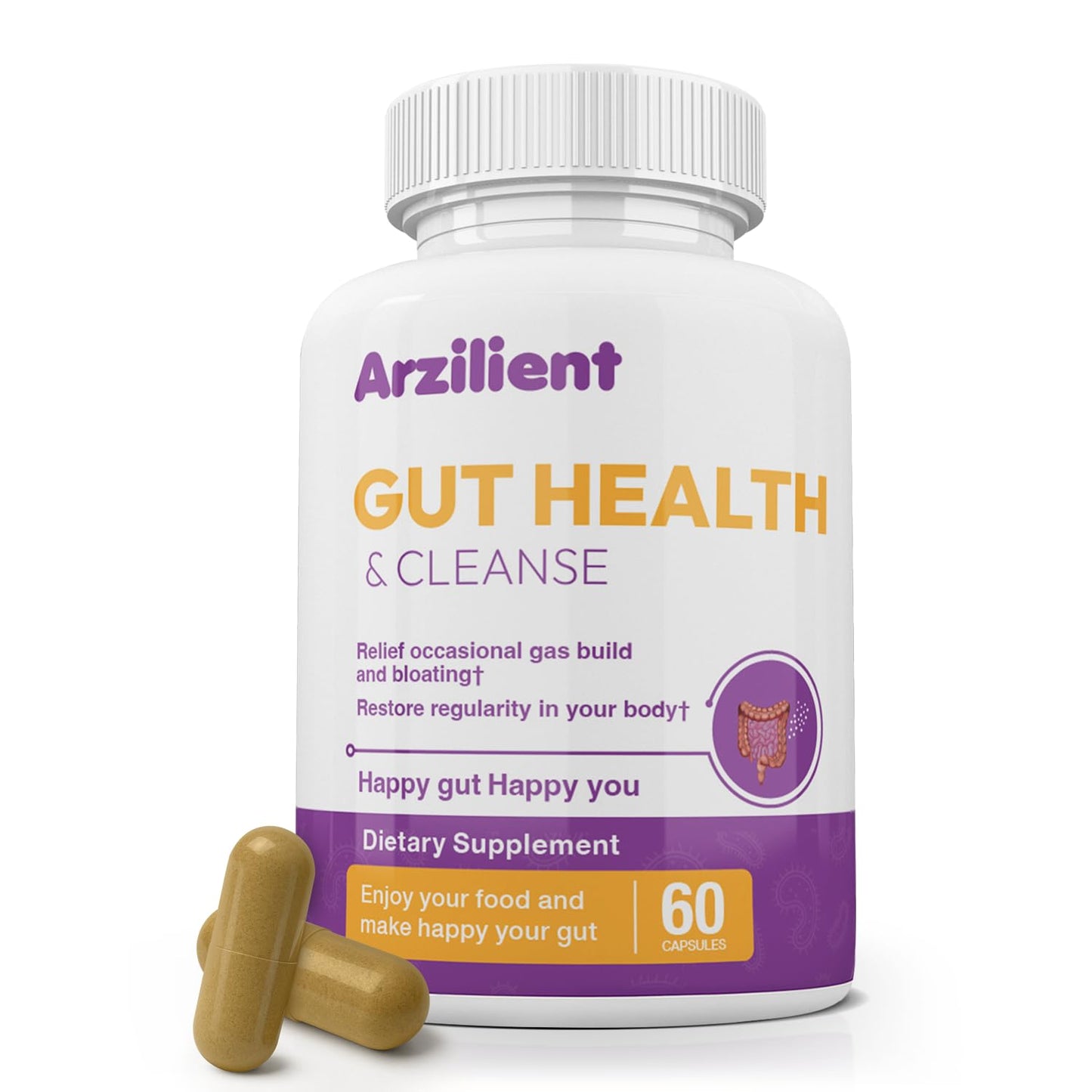 Arzilient Gut Health & Cleanse Prebiotics Probiotics Digestive Enzymes & Herbal Blend Capsule 60 Count