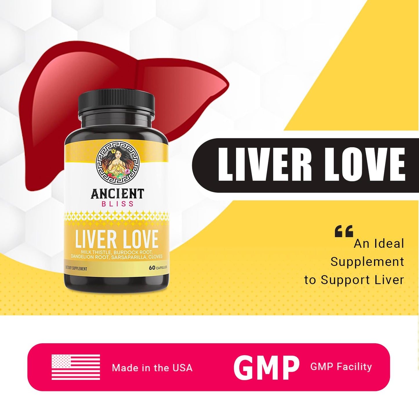 Ancient Bliss Liver Love Milk Thistle Liver Detox and Liver Health Cleanse Supplement - 60 Capsules