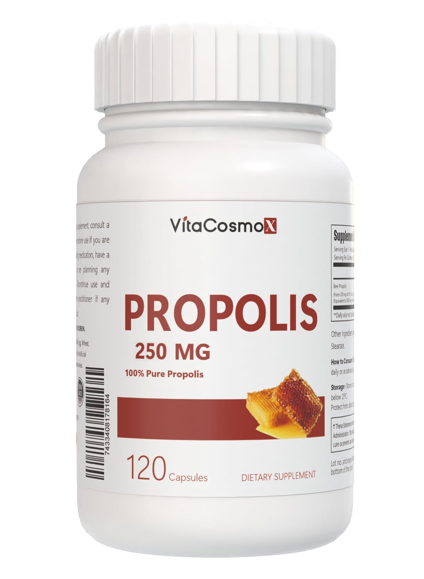 VitaCosmoX Bee Propolis Capsules 250mg, 120 Count