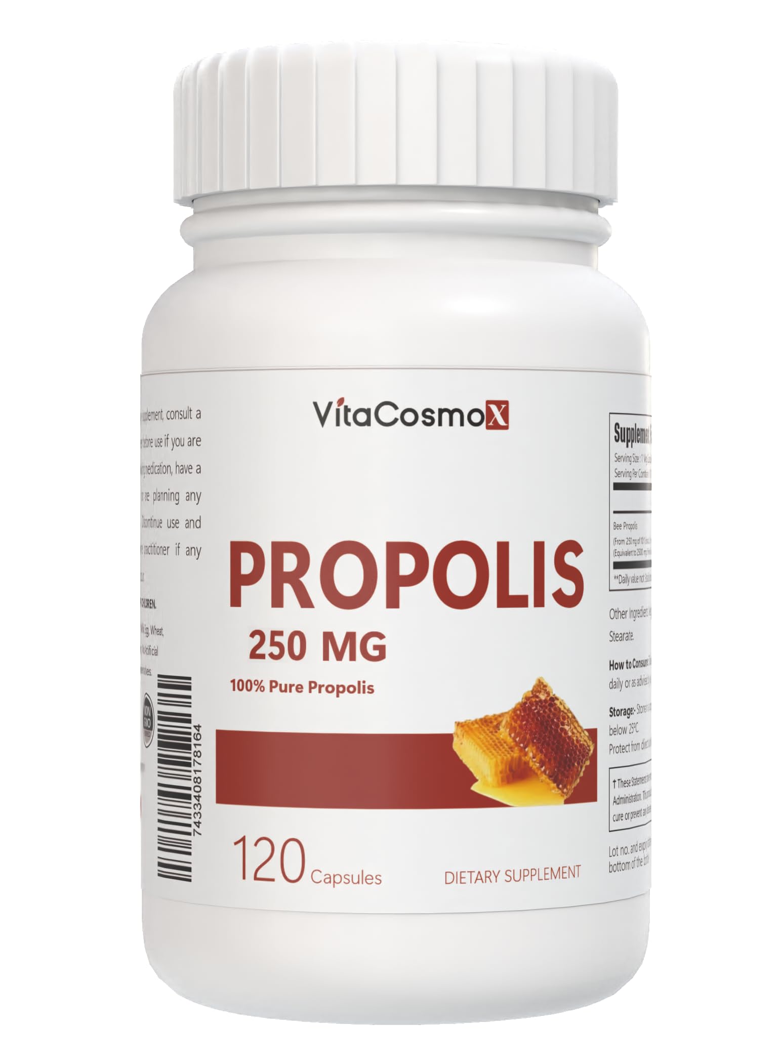 VitaCosmoX Bee Propolis Capsules 250mg, 120 Count