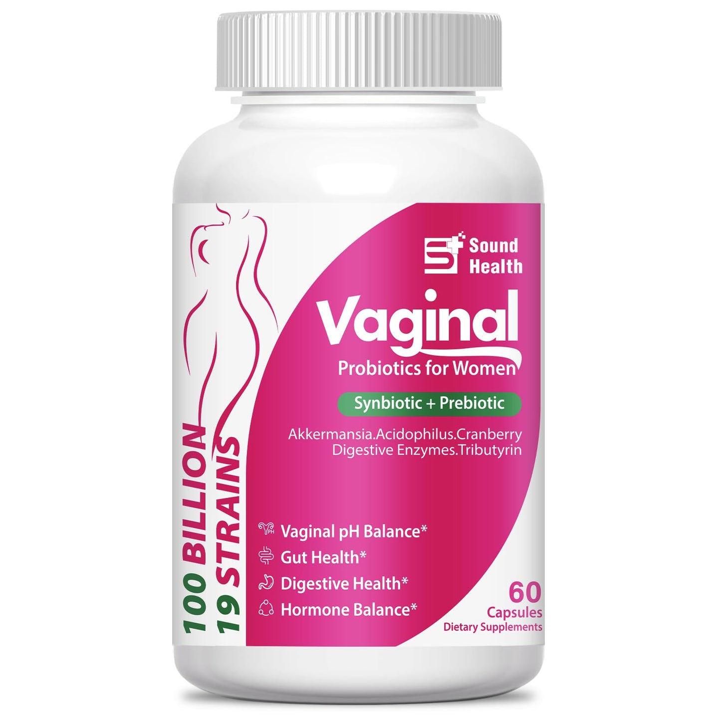 Sound Health Growth Vaginal Probiotics for Women with Akkermansia Probiotics, Prebiotics & Synbiotics Capsule 60 Count