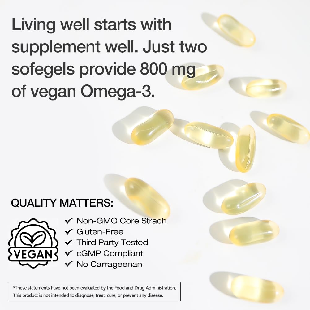 VEGEPOWER Vegan Omega-3 DHA Supplements Softgels 90 Count
