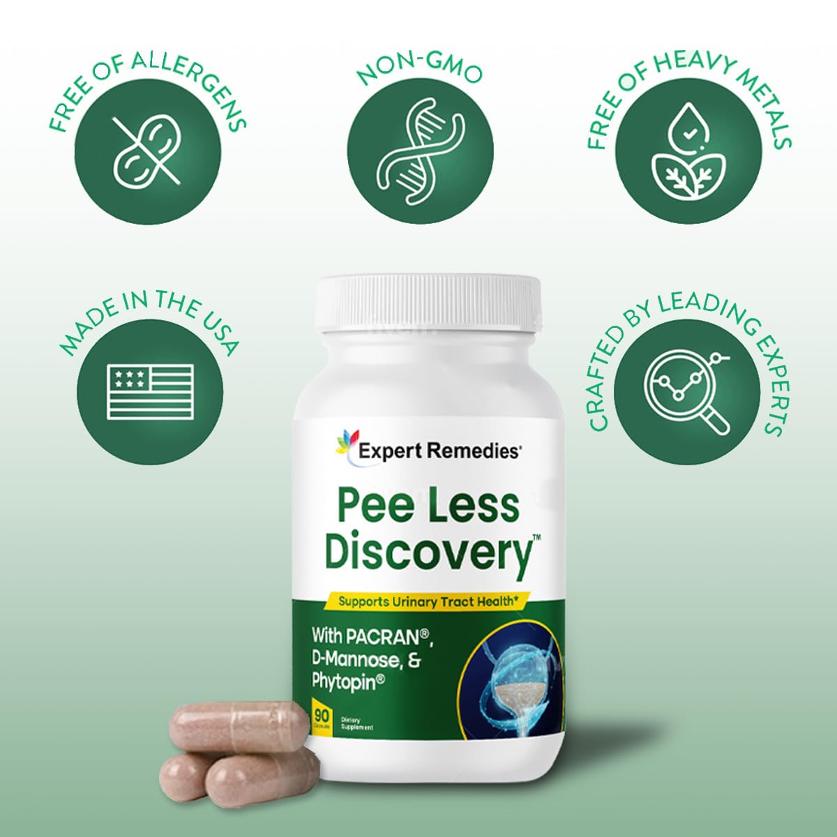 Expert Remedies Pee Less Discovery Bladder Support Capsule, Cranberry Extract & D-Mannose, 90 Capsules