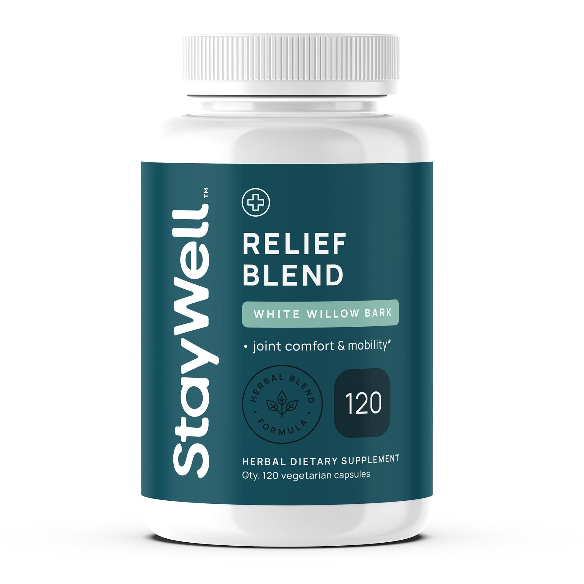 Stay-Well Naturals Pain Relief White Willow Bark Extract, Devil's Claw, Turmeric, Boswellia, Bromelain and Ginger Premium Extract Blend Capsules 120