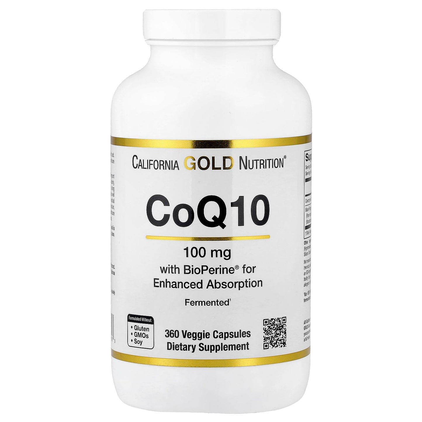 California Gold Nutrition CoQ10 100 mg, Coenzyme Q10 Ubiquinone USP with Bioperine Black Pepper for Enhanced Absorption, Supports Mitochondrial Function*, 360 Capsules