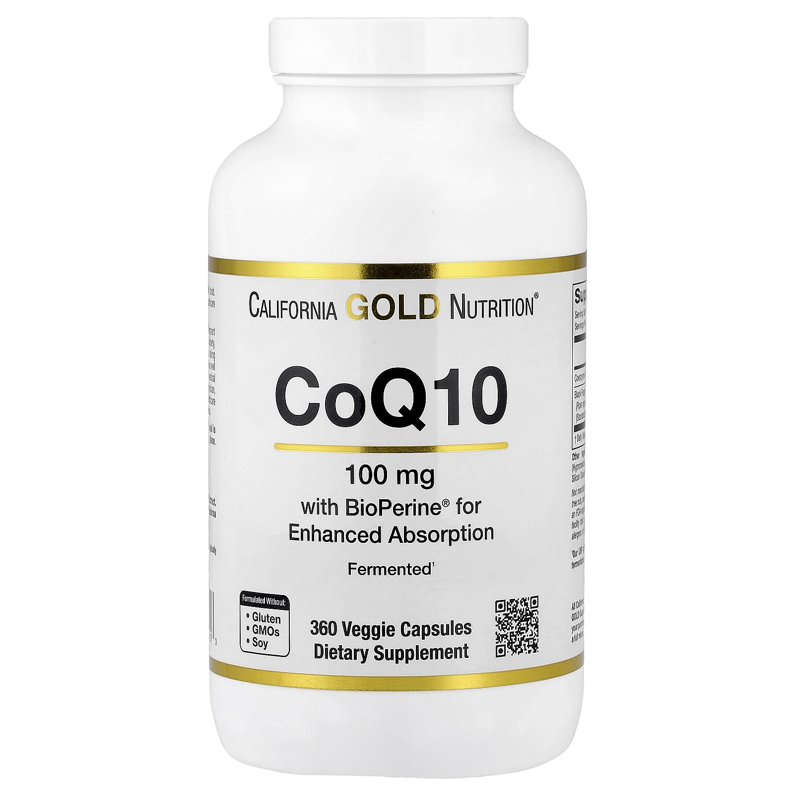 California Gold Nutrition CoQ10 100 mg, Coenzyme Q10 Ubiquinone USP with Bioperine Black Pepper for Enhanced Absorption, Supports Mitochondrial Function*, 360 Capsules