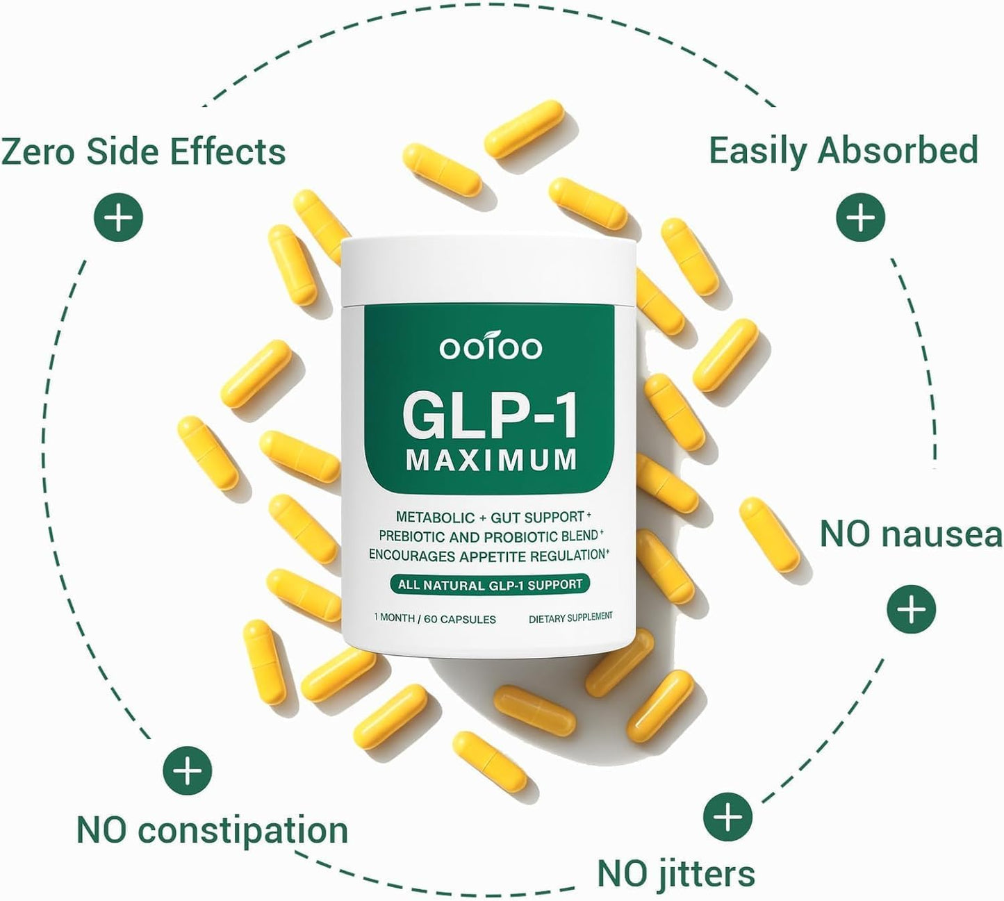 ooioo GLP-1 Weight Loss Supplement with Berberine, Ceylon Cinnamon & Probiotic Blend for Appetite, GLP-1 Activate, Metabolism & Gut, Vegan, Non-GMO, Halal Capsules 60