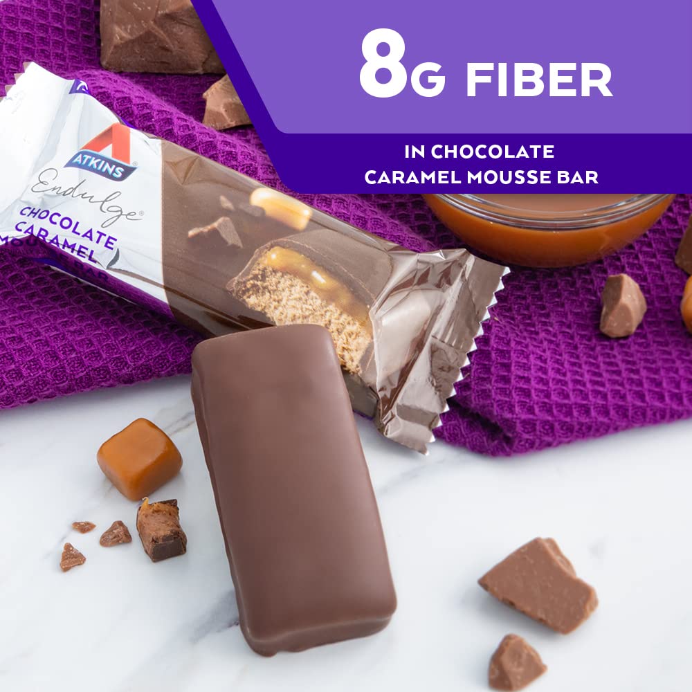 Atkins Endulge Chocolate Caramel Mousse Bar and Caramel Nut Chew Bar Bundle, 12 Bars
