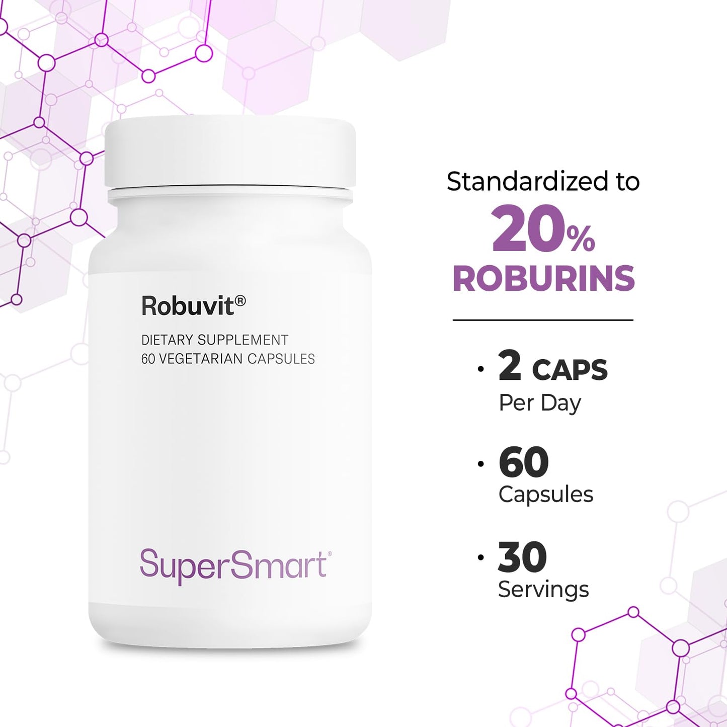 Supersmart Robuvit (French Oak Wood Extract) 200mg per Day - Energy Supplement & Antioxidant, 60 Capsules