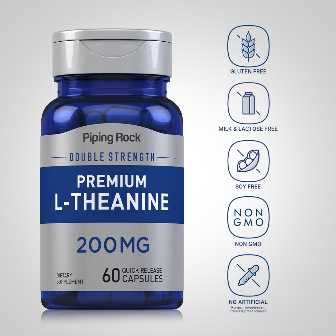 Piping Rock L-Theanine 200mg Supplement Capsule, 60 Count