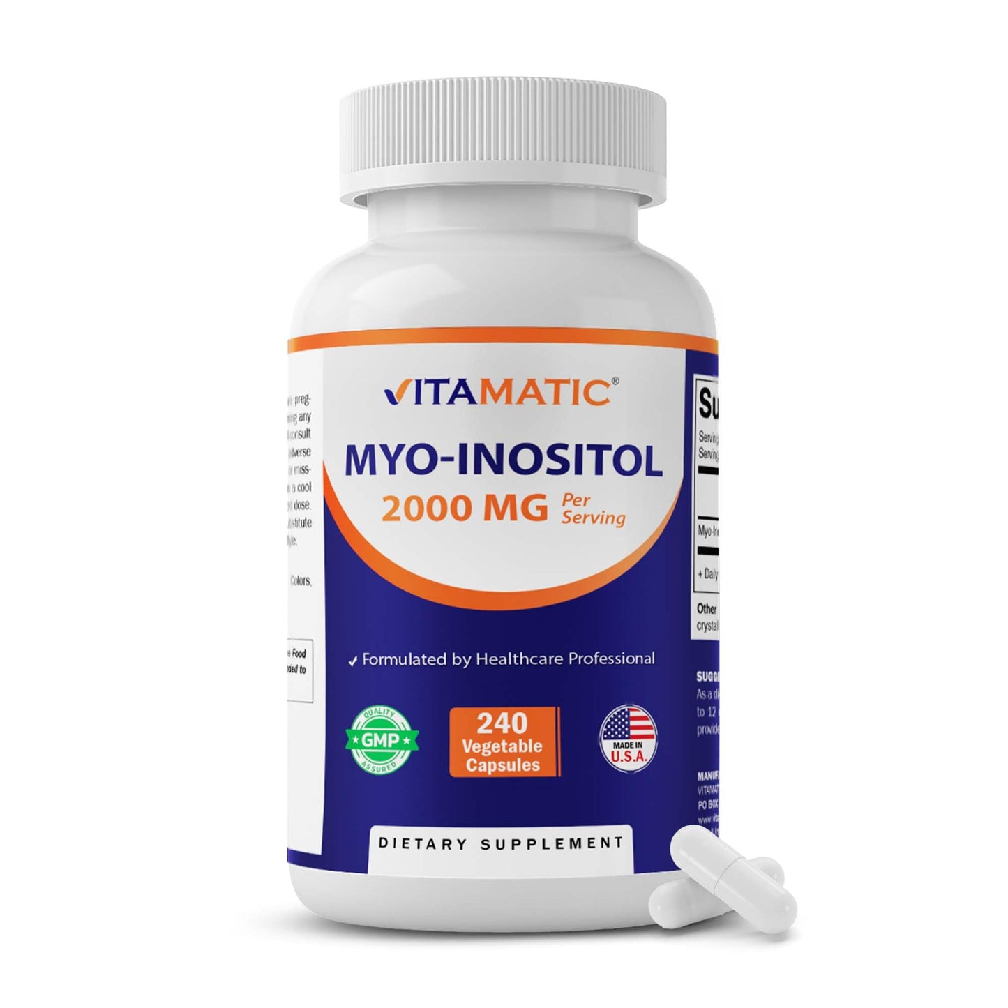 Vitamatic Myo-Inositol 2000 mg Per Serving Vegetable Capsules, 240 Count