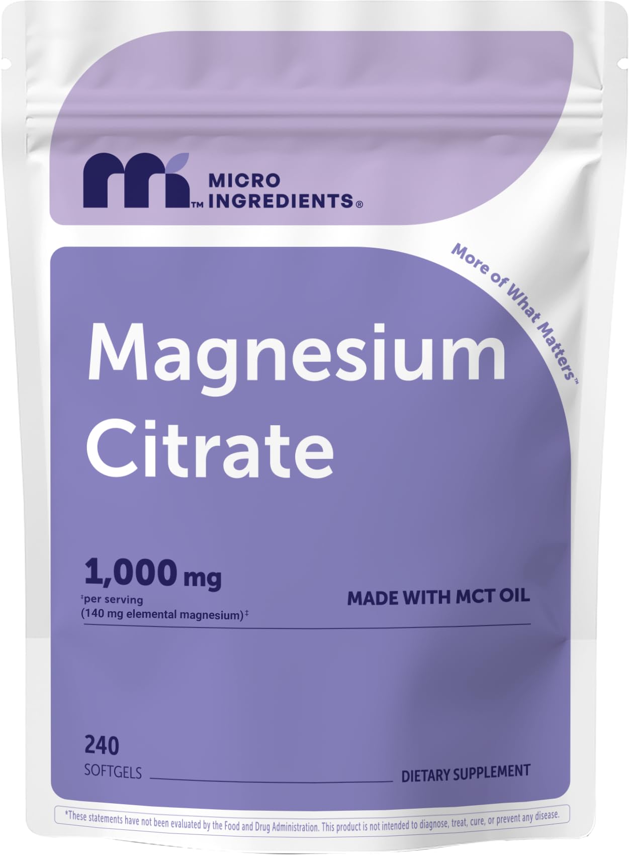 Micro Ingredients Magnesium Citrate 1,000 mg Per Serving Softgels 240
