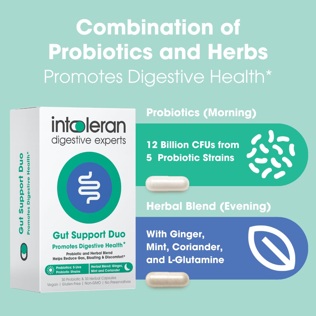 Intoleran Gut Support Duo Probiotics & Herbal Blend for Digestive Health Capsules, 60 Capsules