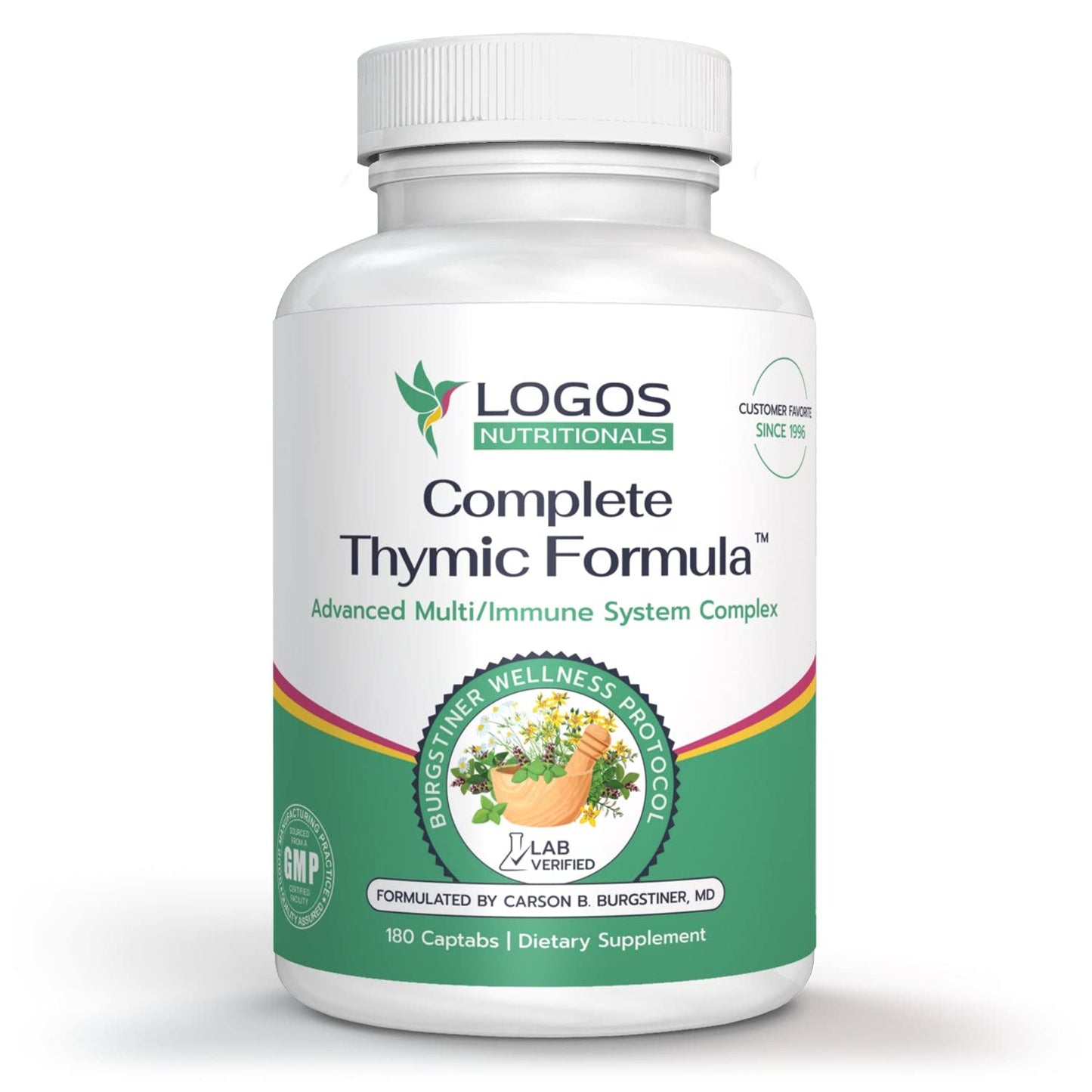 logos nutritionals Complete Thymic Formula™, Comprehensive Multivitamin & Multimineral with Thymus Glandular Extracts Capsule, 180 Count
