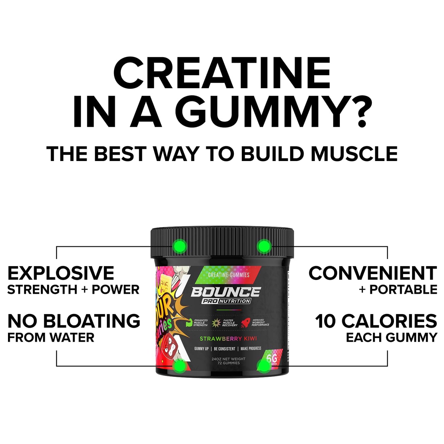 Bounce Pro Creatine Monohydrate Gummies, 72 Count