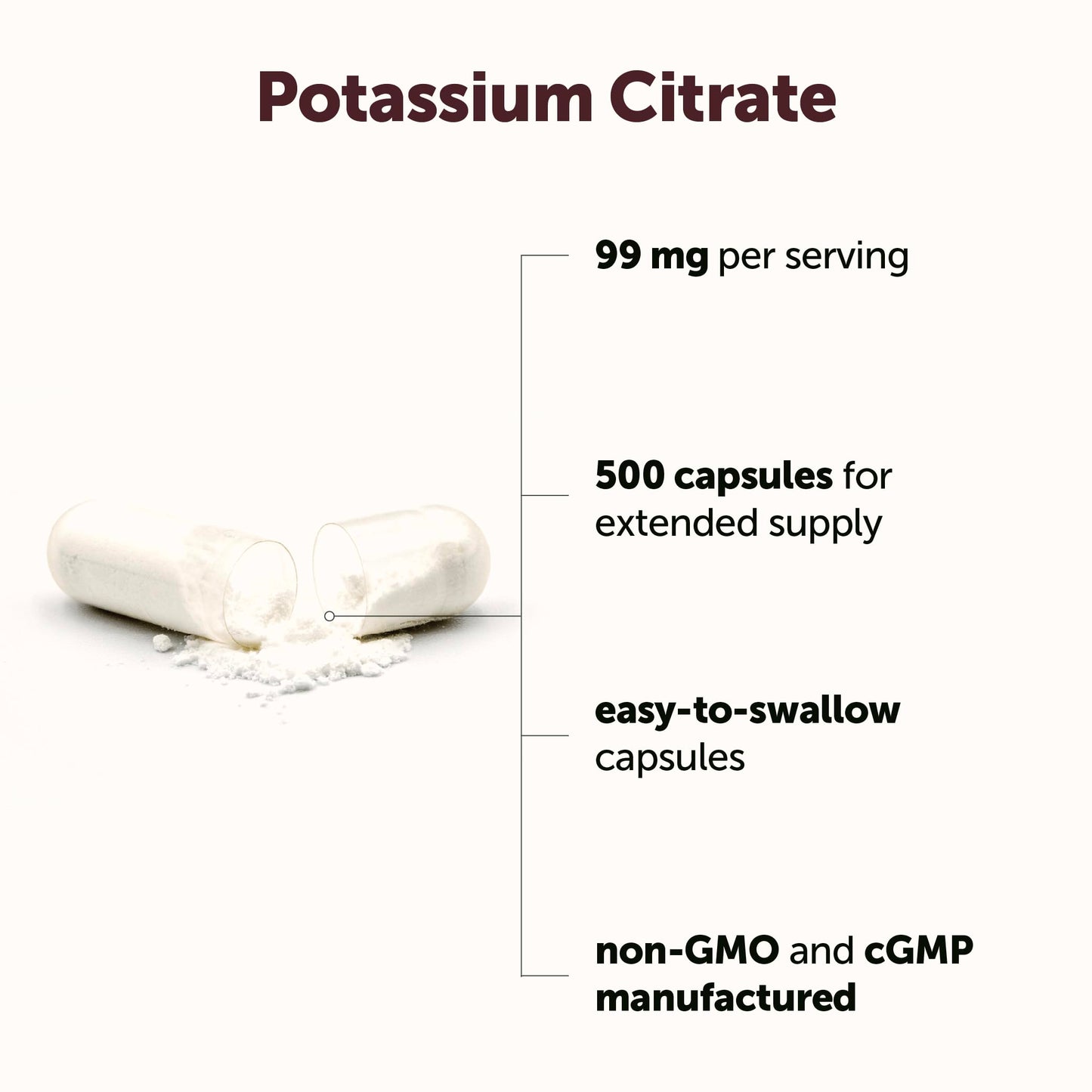 Micro Ingredients Potassium Citrate 99 mg Per Serving, 500 Capsules