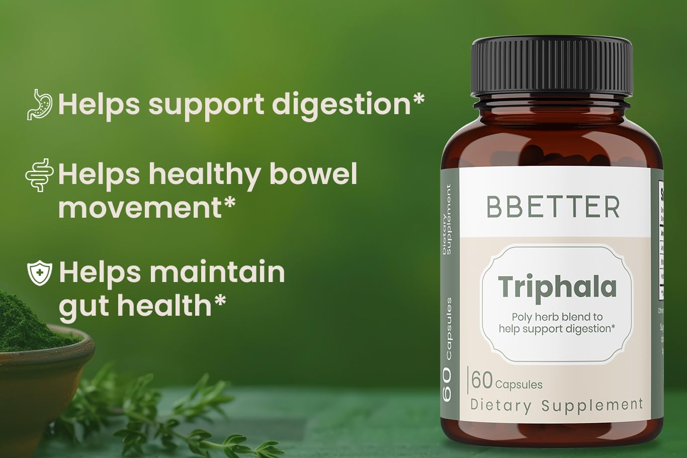 BBETTER Triphala Ayurvedic Herbal Supplement with Amla, Haritaki & Bibhitaki 180 Capsules