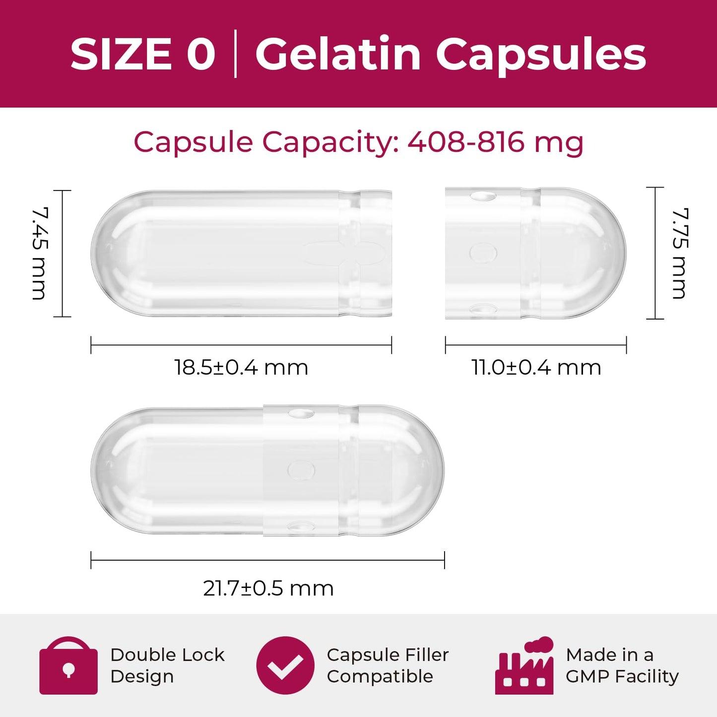 ATLEMISME Empty Gelatin Capsules Size 0, 500 Count