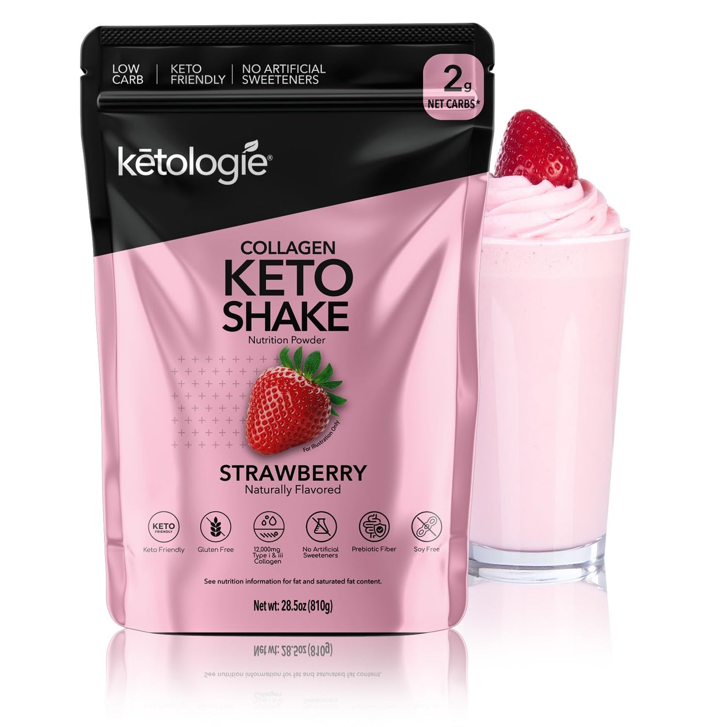 Ketologie Keto Collagen Shake Powder Strawberry 28.5