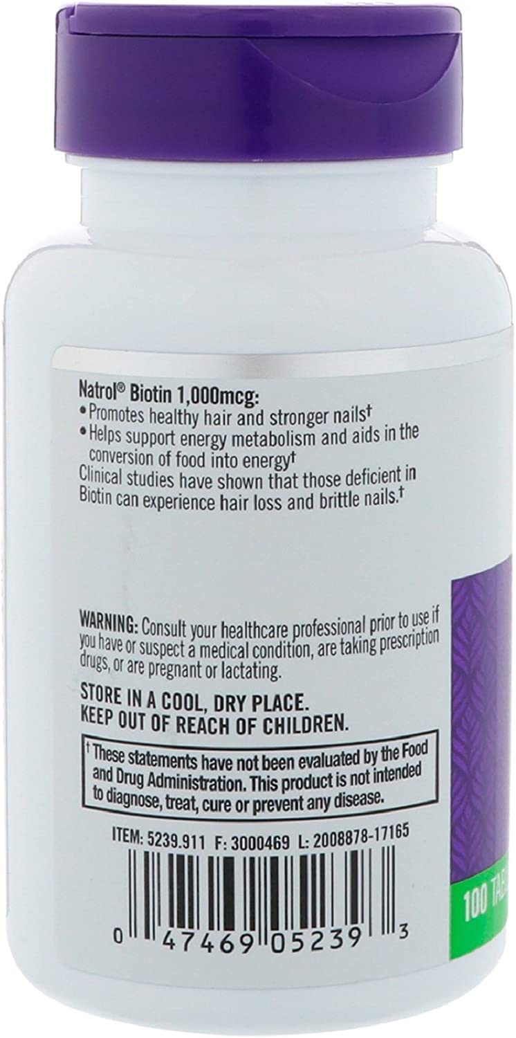 Natrol Biotin Maximum Strength 10,000 mcg Tablets, Pack of 4