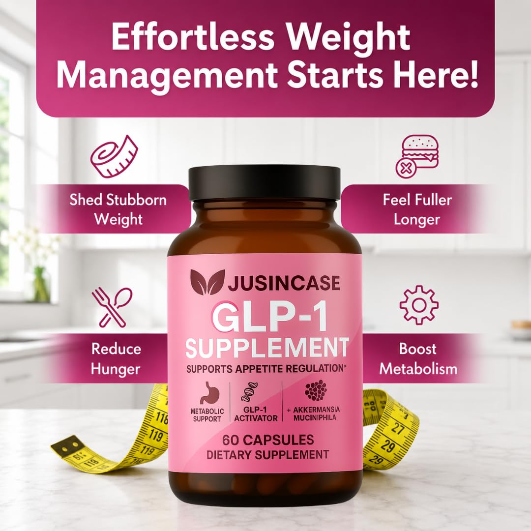 JUSINCASE GLP-1 Supplement for Men & Women with Akkermansia Probiotic & Prebiotic Fiber 60 Capsules