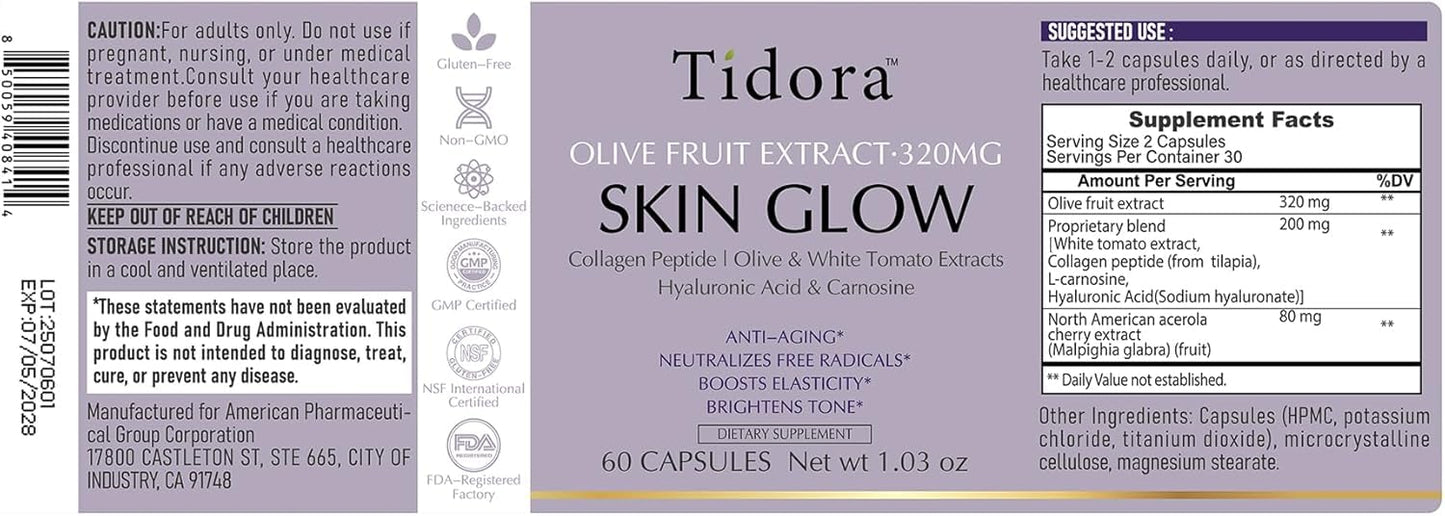 Tídora Collagen Peptides Supplement Glowing Skin 60 Capsules