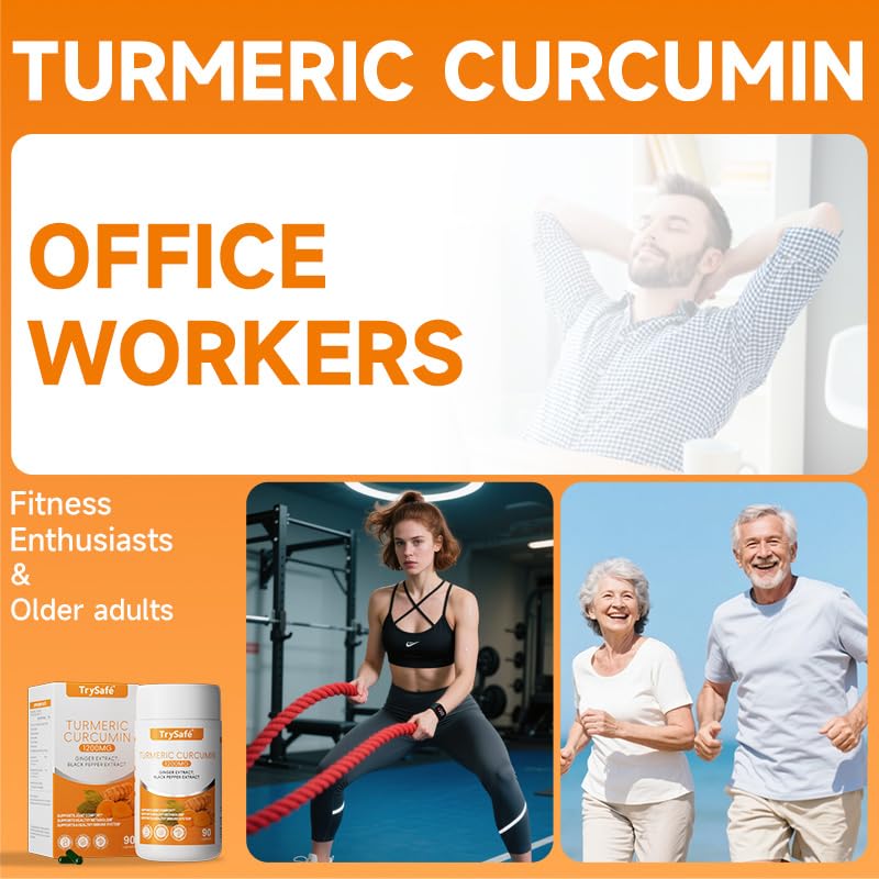 TrySafe Turmeric Curcumin Capsule 3-in-1 with Ginger & Black Pepper Extract, 1200mg, 90 Count