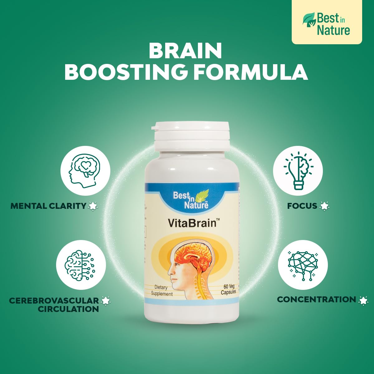 Best in Nature VitaBrain Brain Support Supplement Capsule 60 Count