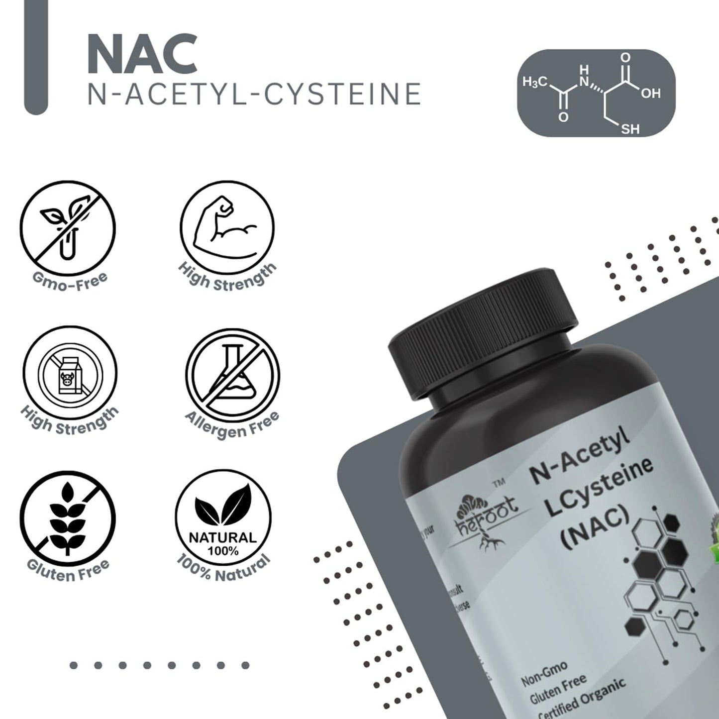 Heroot N-Acetyl L-Cysteine (NAC) 500mg Capsule, 60 Count