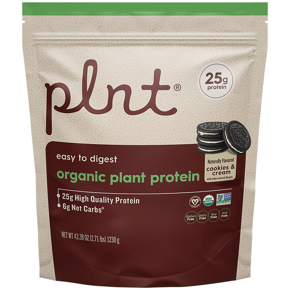 plnt Organic Plant Protein Powder Cookies & Cream Powder, 2.71 lbs, 30 Servings