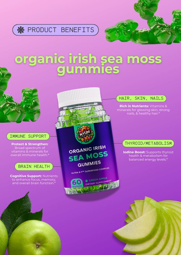 Generic Nyum Nutrition Ultra R-7 Organic Irish Sea Moss Gummies, 60 Count