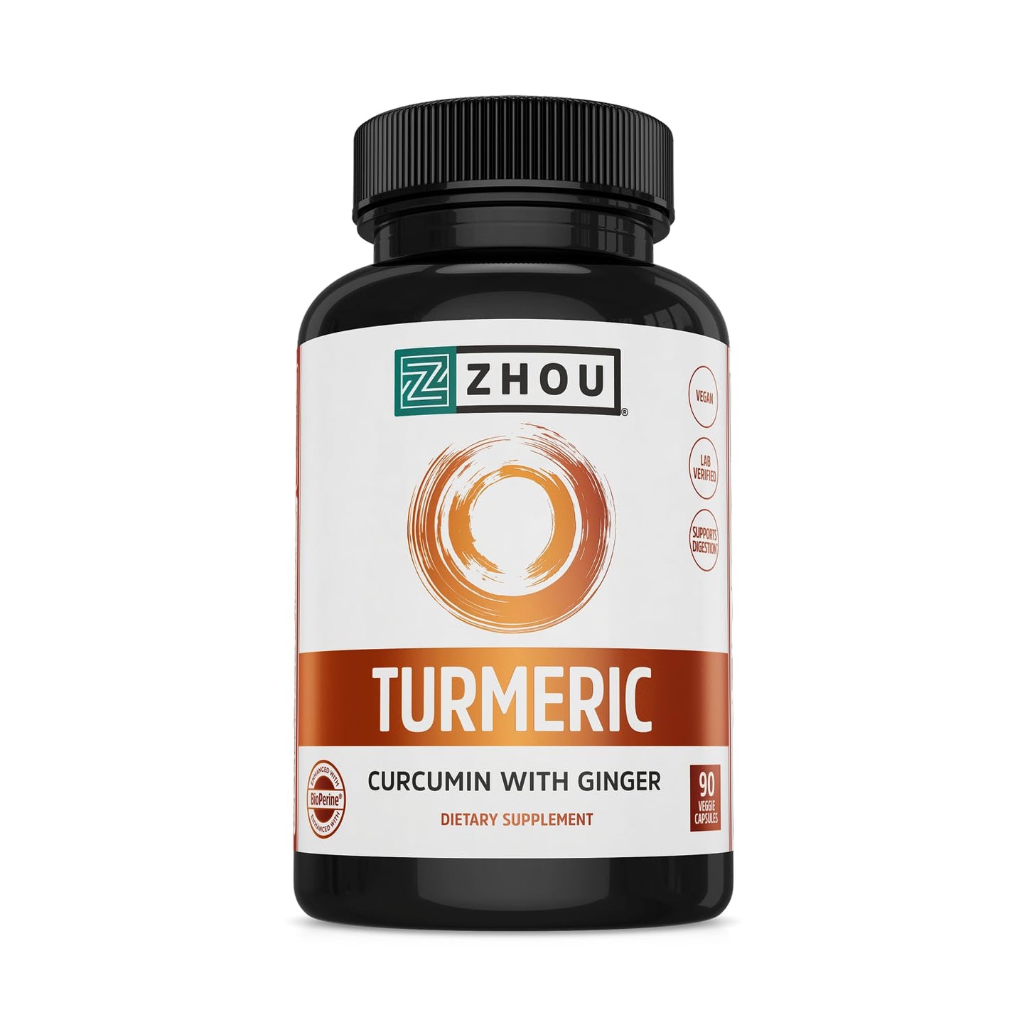 ZHOU Turmeric Curcumin with Ginger, 90 Veggie Capsules