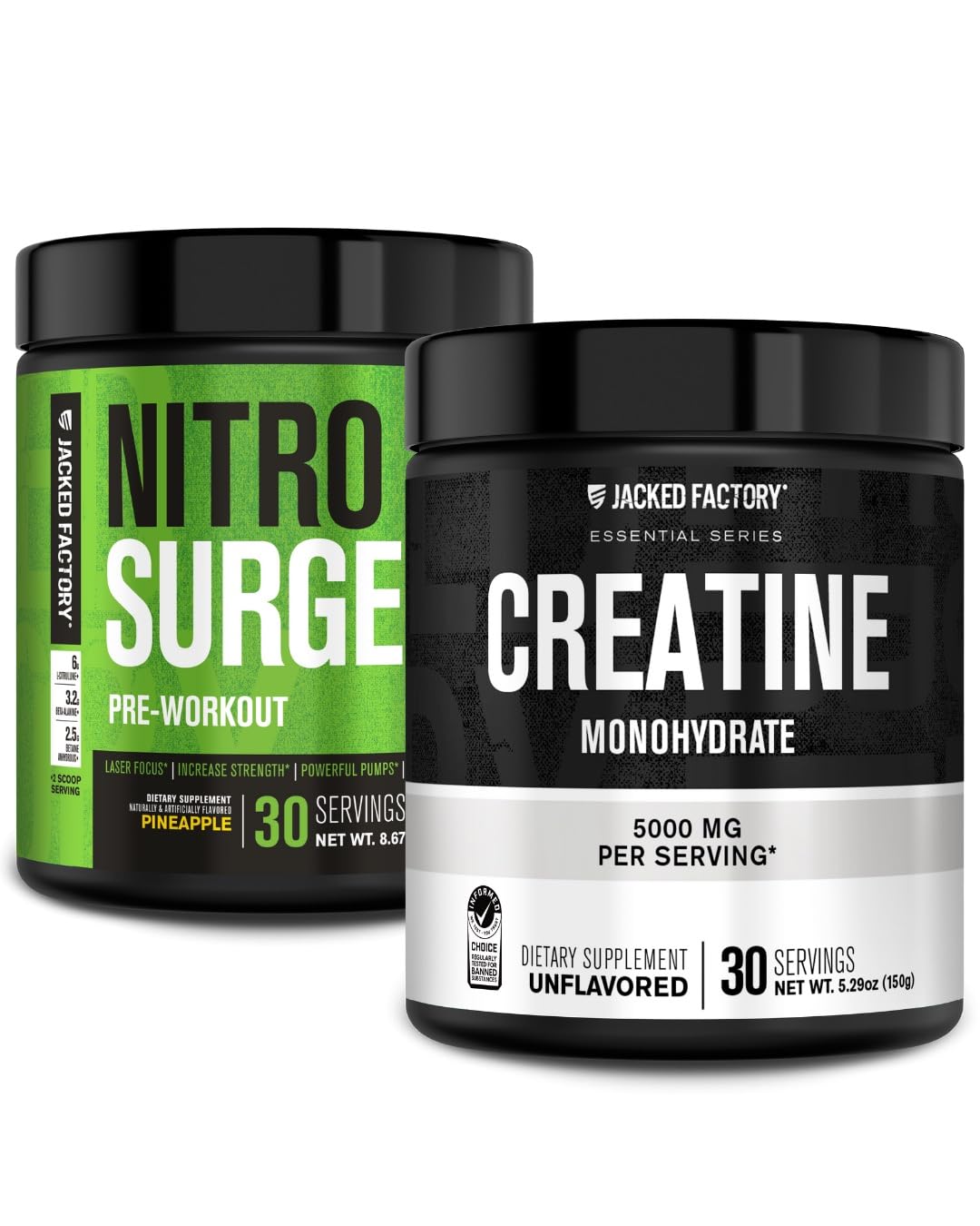 Jacked Factory Nitrosurge Pre Workout Supplement & Creatine Monohydrate Powder, 14.17