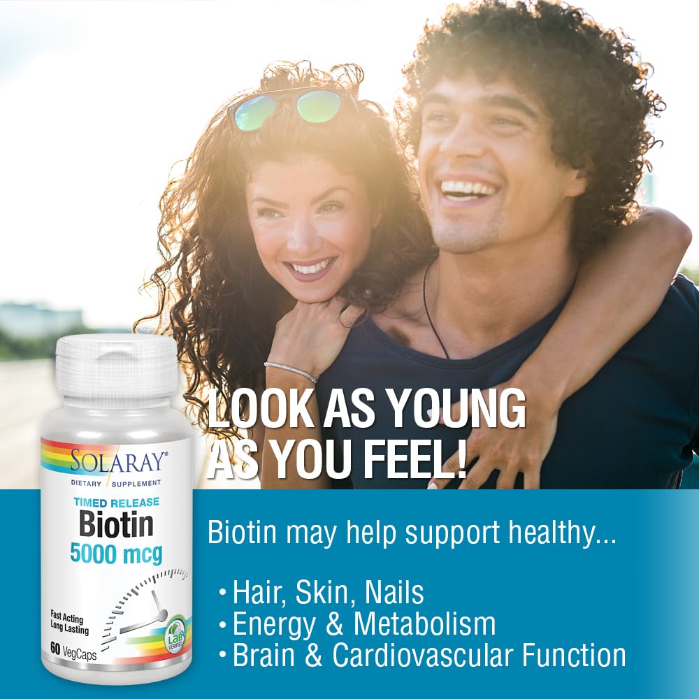Solaray Timed-Release Biotin 5000 mcg, 60 Vegan Capsules