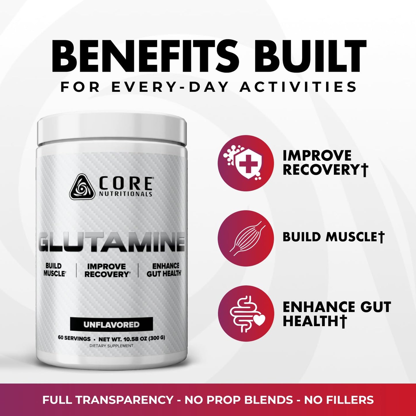 Core Nutritionals Glutamine Amino Acid Powder, 10.96 Ounce