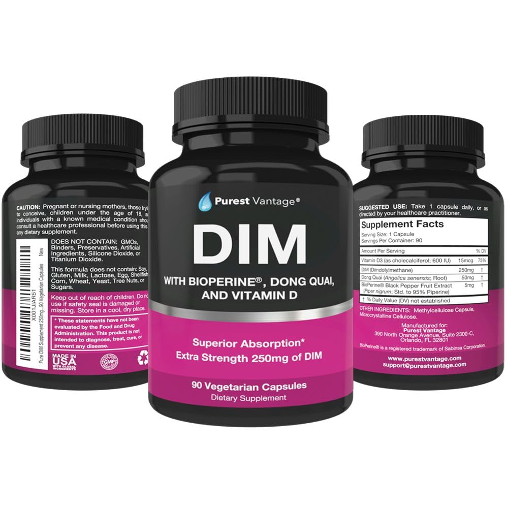 Purest Vantage DIM Supplement 250mg Diindolylmethane, 90 Capsules