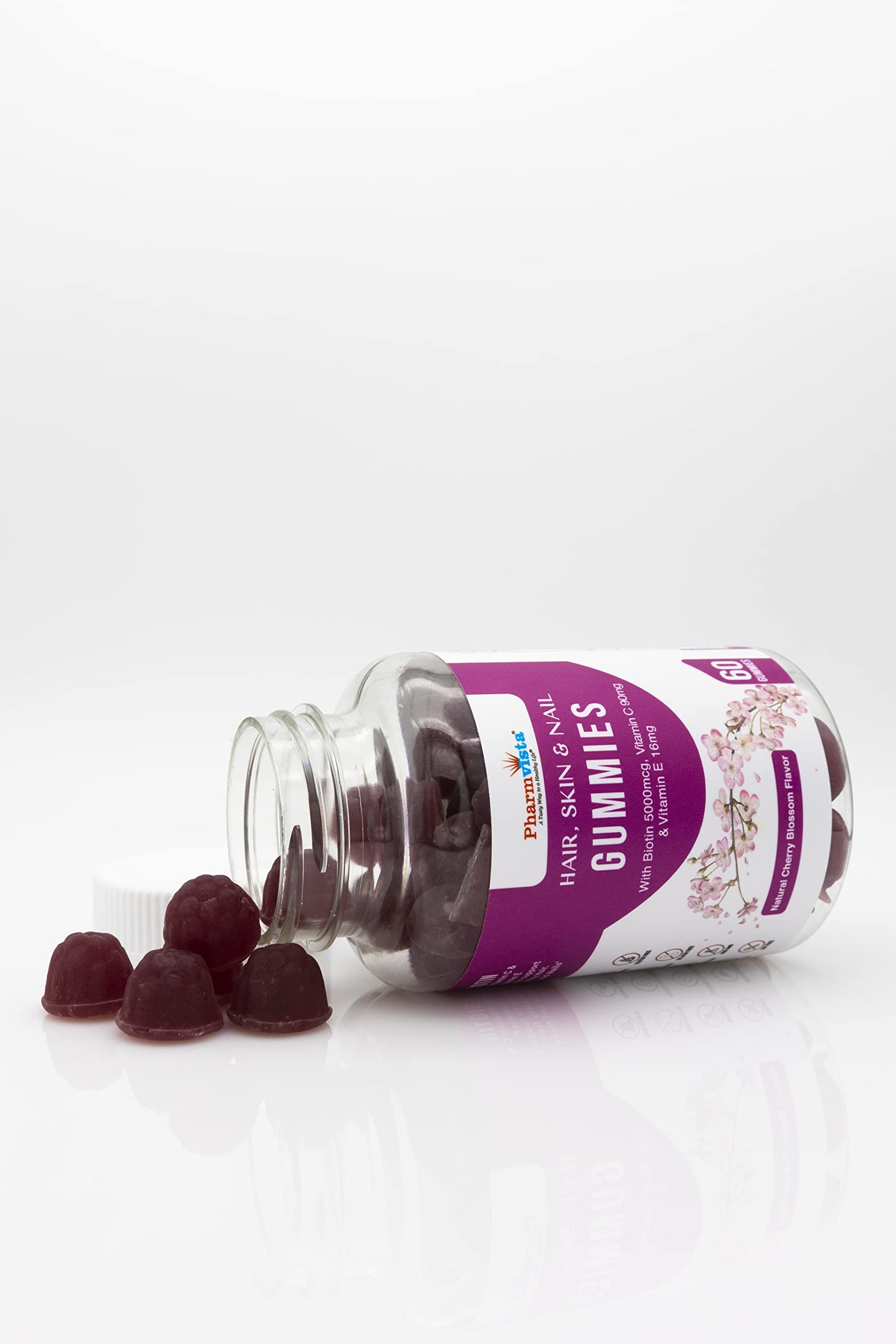 Pharmvista Hair Skin & Nail Vitamin Gummies with Biotin, Vitamin C & E - Vegan, Gluten-Free & Non-GMO - 60 Gummies