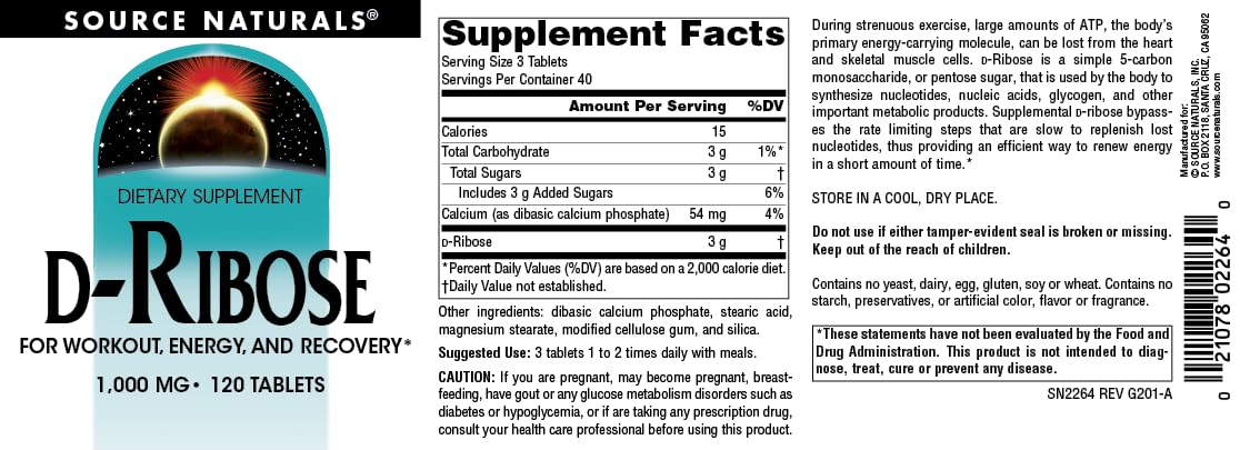 Source Naturals D-Ribose for Workout, Energy, and Recovery, 120 Tablets