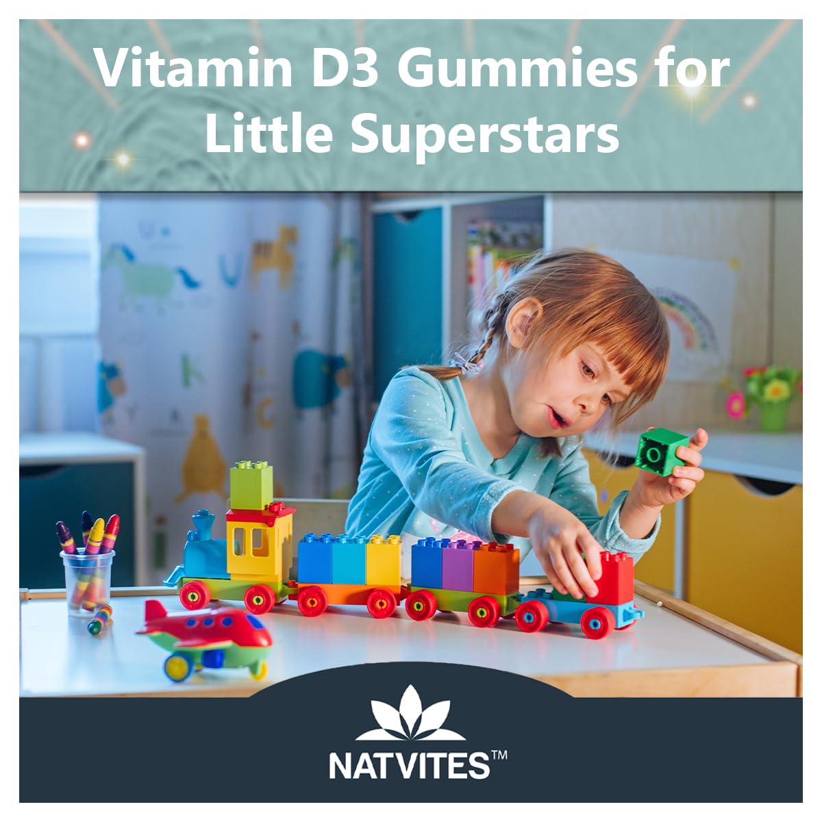 Natvites Vitamin D3 Gummies for Kids - 1000 IU - Pectin Gummy - Strawberry Flavored - 120 Count