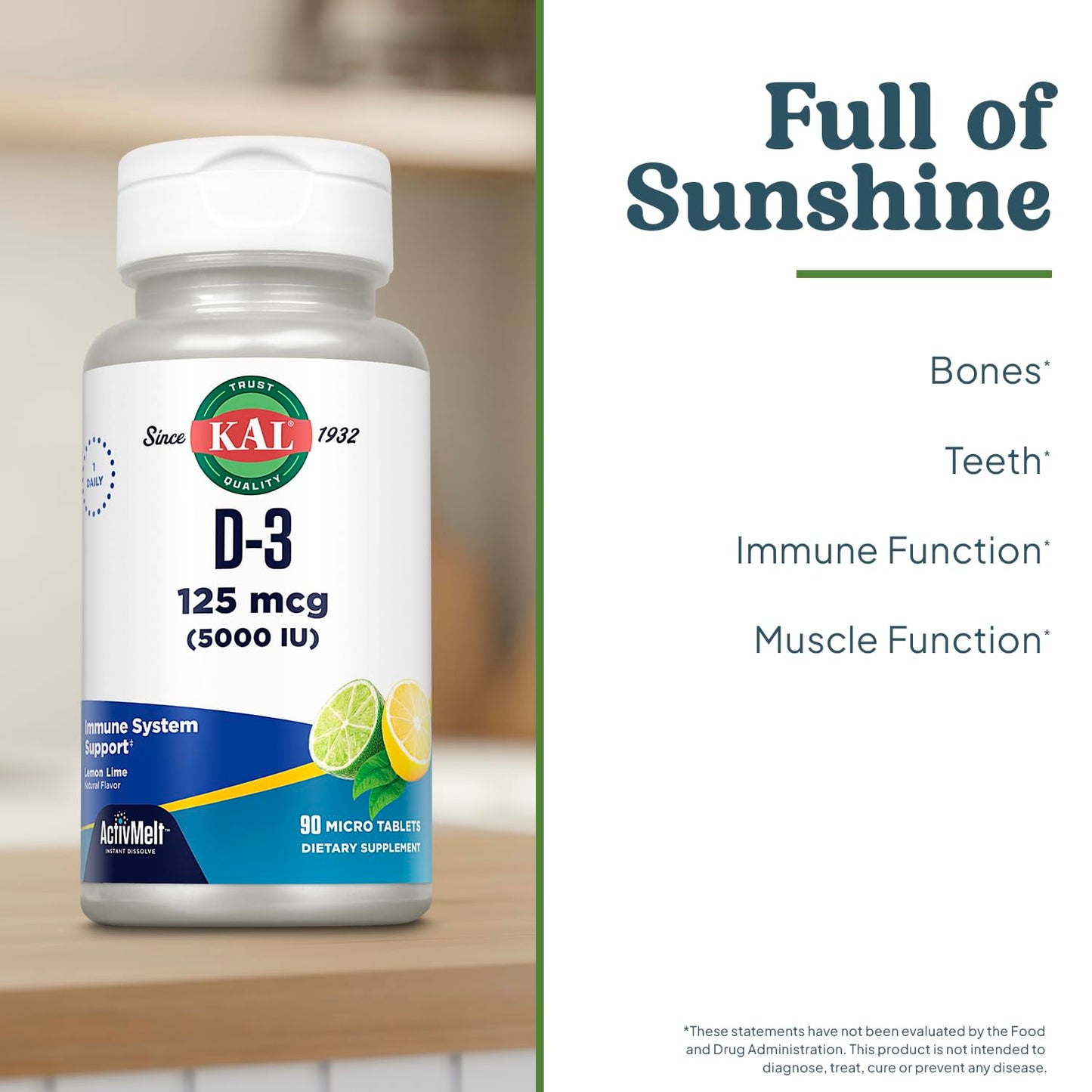 KAL Vitamin D-3 5000 IU ActivMelt Tablets, 90 Count