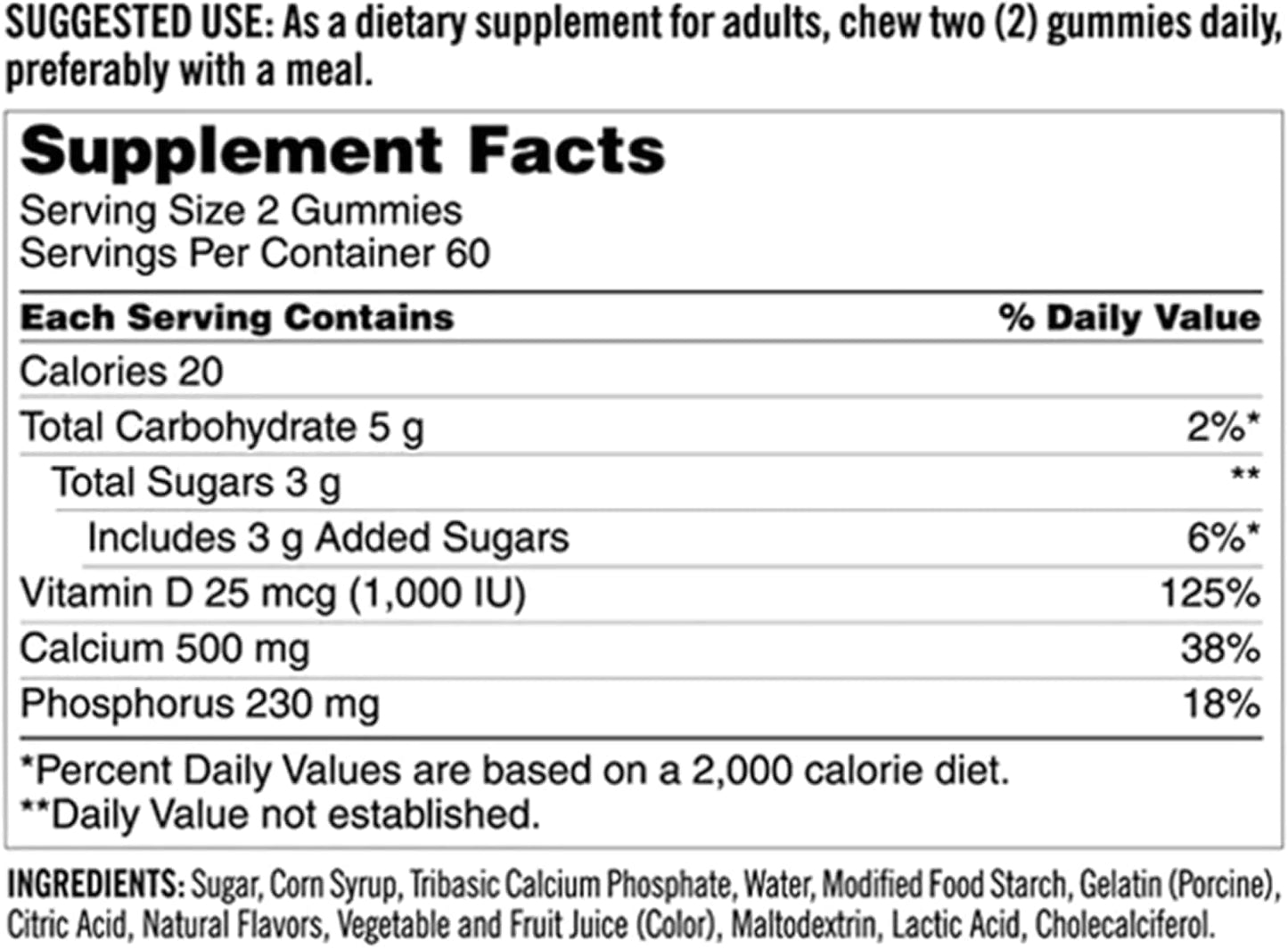 Generic Chewable Calcium Gummies 500 mg with D3, 240 Gummies