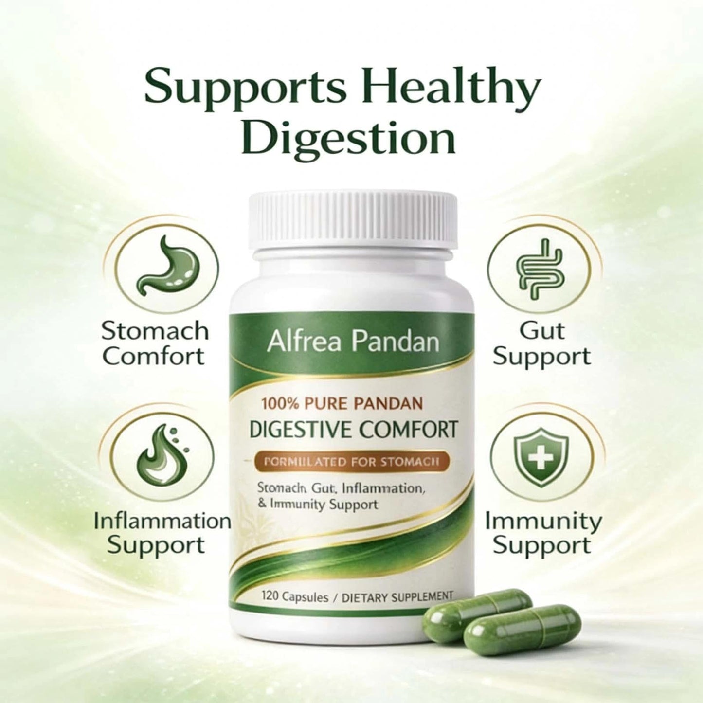 Oxloza Alfrea Pandan Digestive Comfort Supplement, 120 Capsules