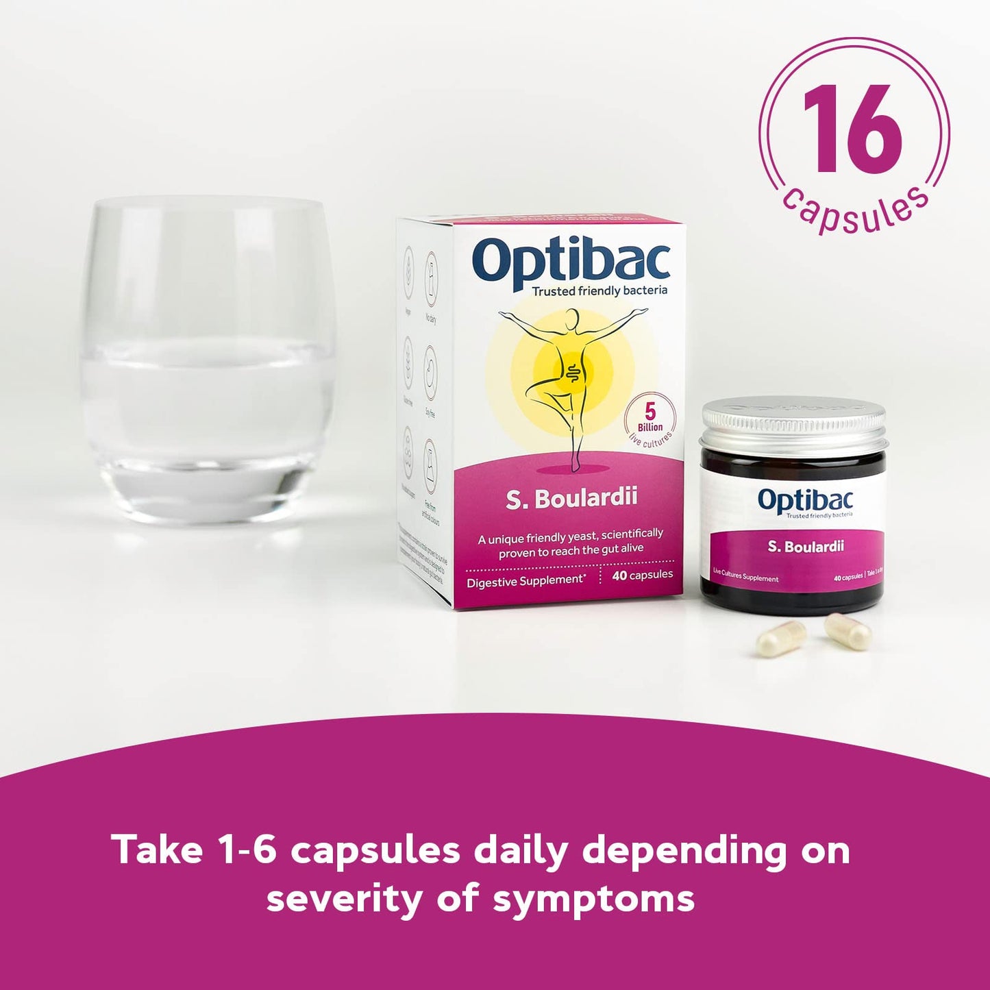 OptiBac Probiotics Saccharomyces boulardii Capsules, 16 Capsules