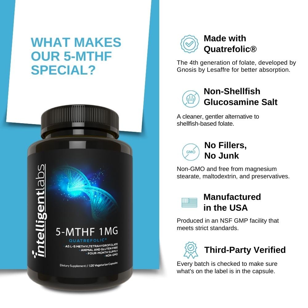 Intelligent Labs 1MG 5-MTHF Methylfolate Capsules, 120 Count