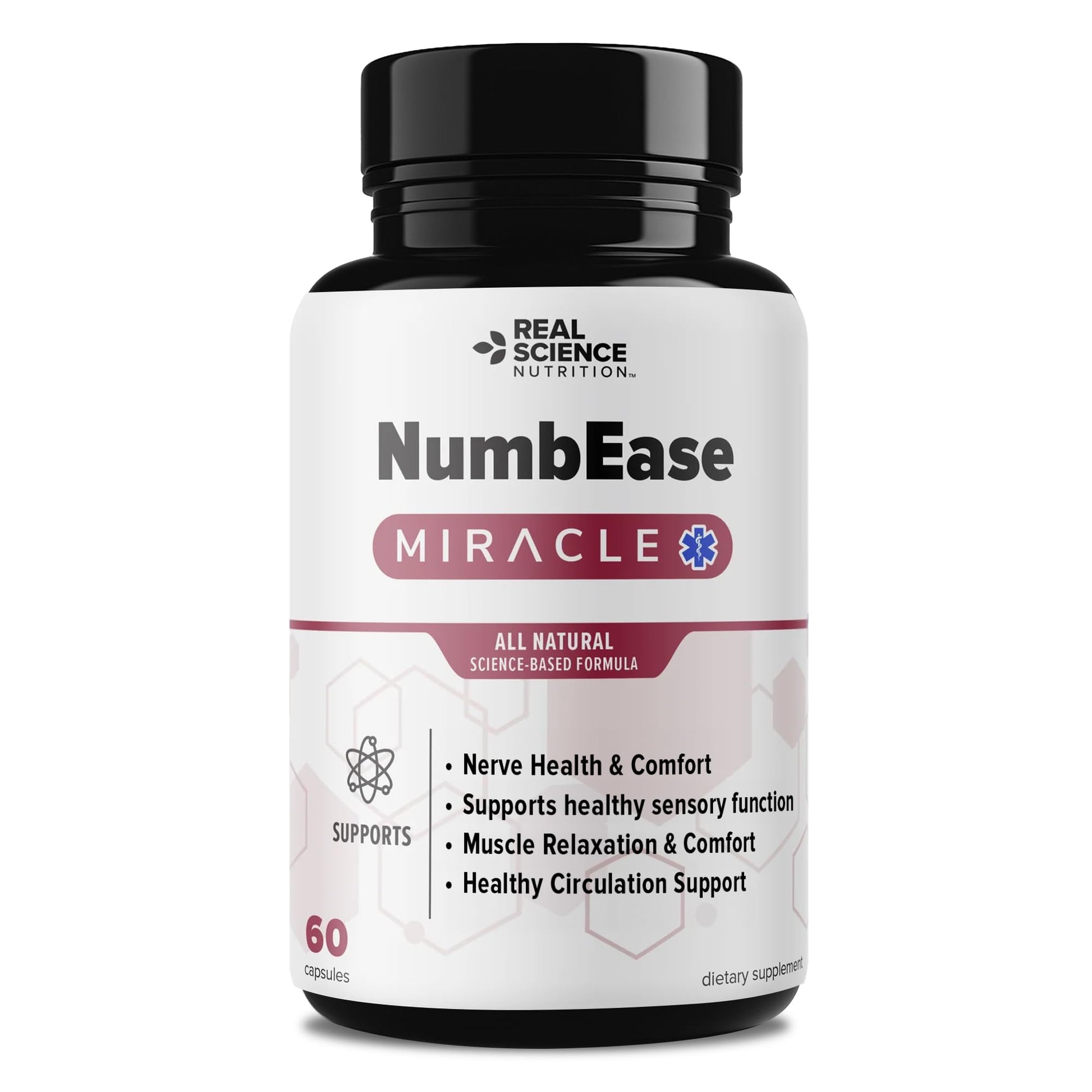 Real Science Nutrition Real Science NumbEase Miracle - All Natural Nitric Oxide & Nerve Support Supplement for Nerve Comfort, Circulation & Healthy Sensation – GABA & Vinitrox Formula for Daily Mobility, Capsules, 60