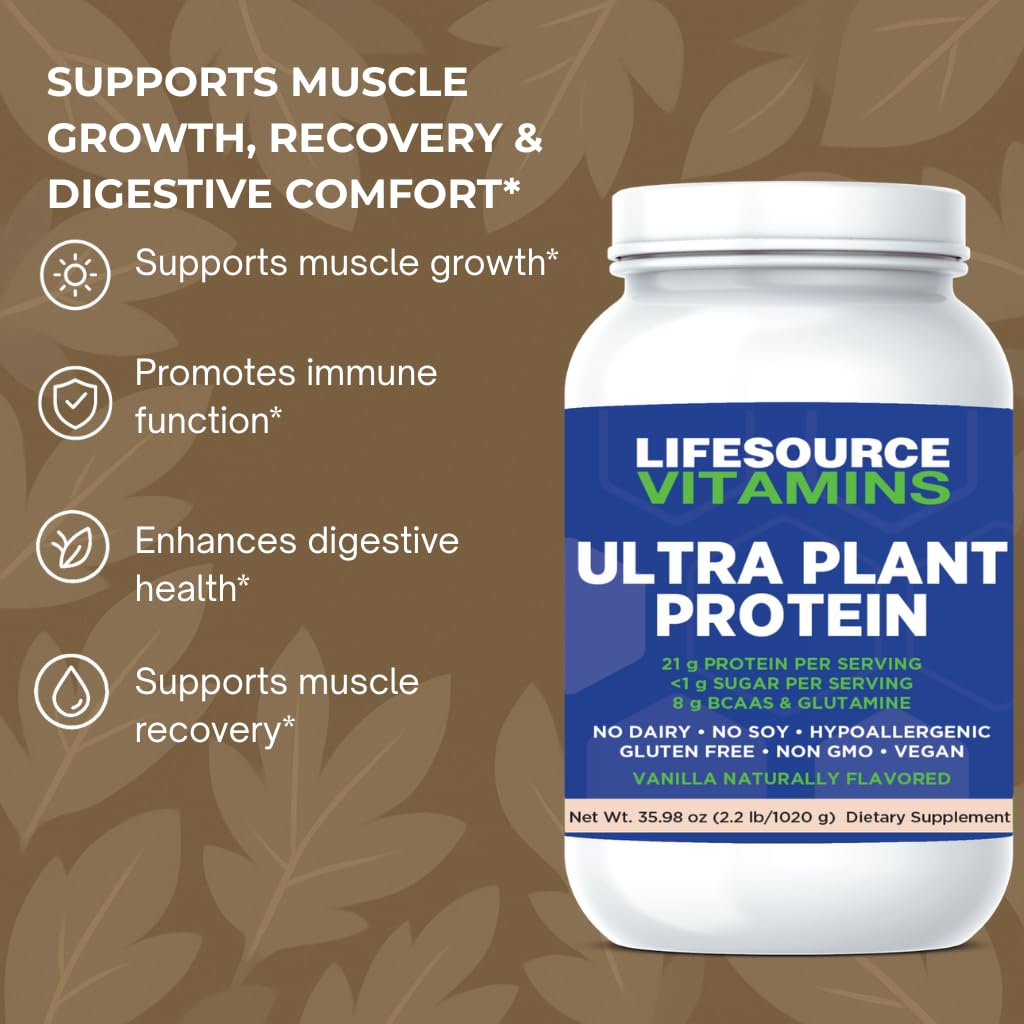 LifeSource Vitamins Ultra Plant Protein - Raw Vegan Plant Based Protein - Vanilla Protein Powder, 35.2
