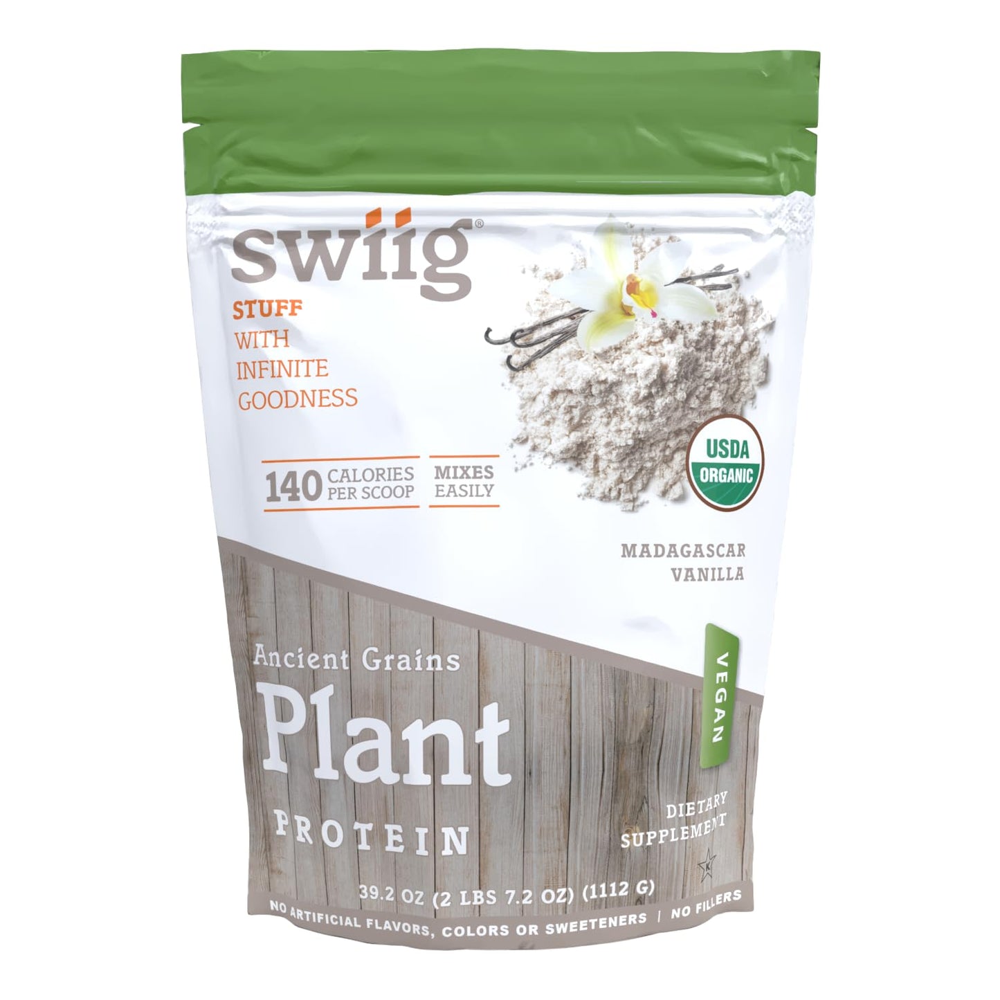 swiig Organic Plant Protein Powder – Vegan Plant Based Protein, Ancient Grains Protein Blend, Vanilla, 2.7 lb