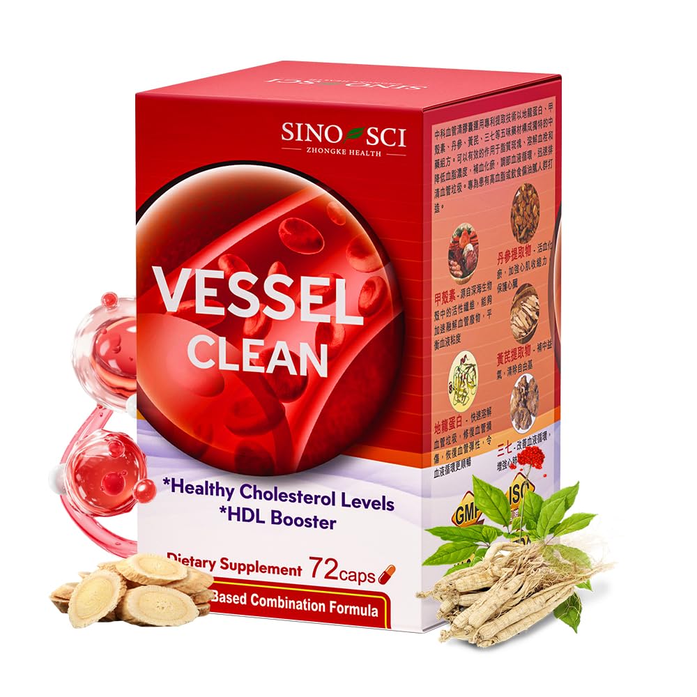 Sino-Sci Vessel Clean Blood Pressure Support Supplement for Healthy Vascular & Metabolism, Capsule, 72 Capsules