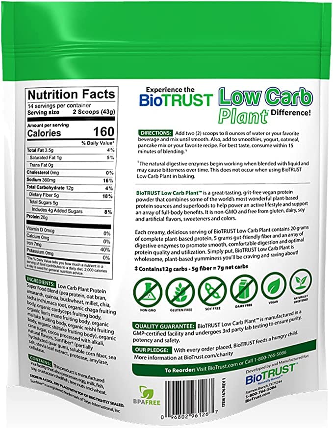 BioTrust Low Carb Plant Protein Powder 20.1 g Protein per Serving